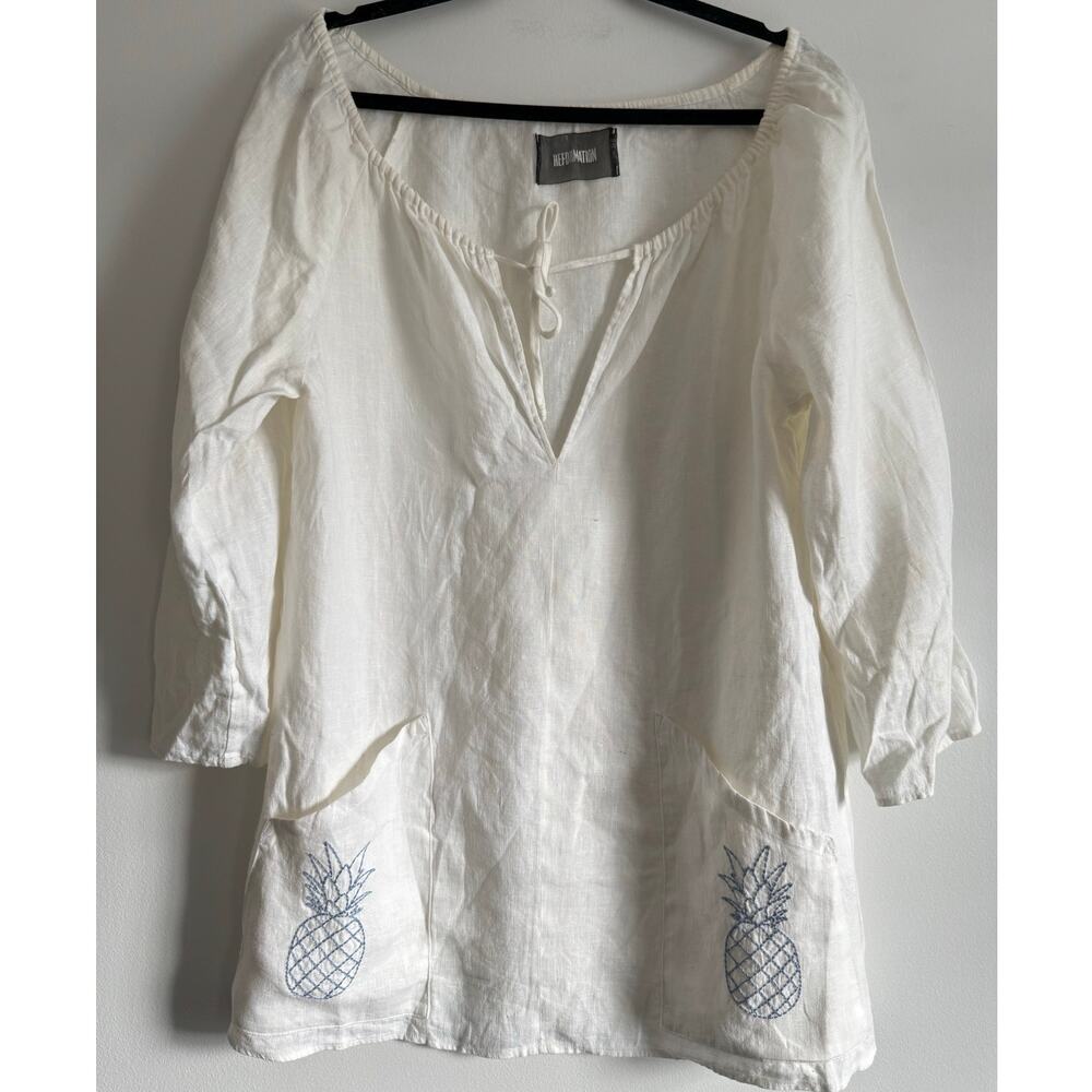 Reformation‎ 100% Linen White Peasant Top Pineapple Embroidered Women’s Small